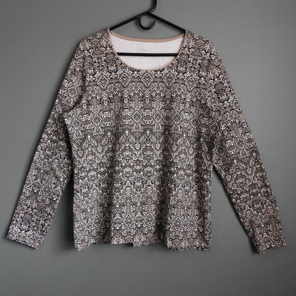 Kim Rogers Tops - Kim Rogers Women's Crew Neck Long Sleeve Top Black Tan Abstract - Size L…